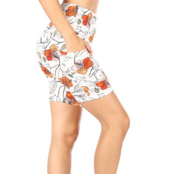 SHOSHO Small Floral Biker Shorts Active Tummy Control W/Pockets - Picture 2 of 10